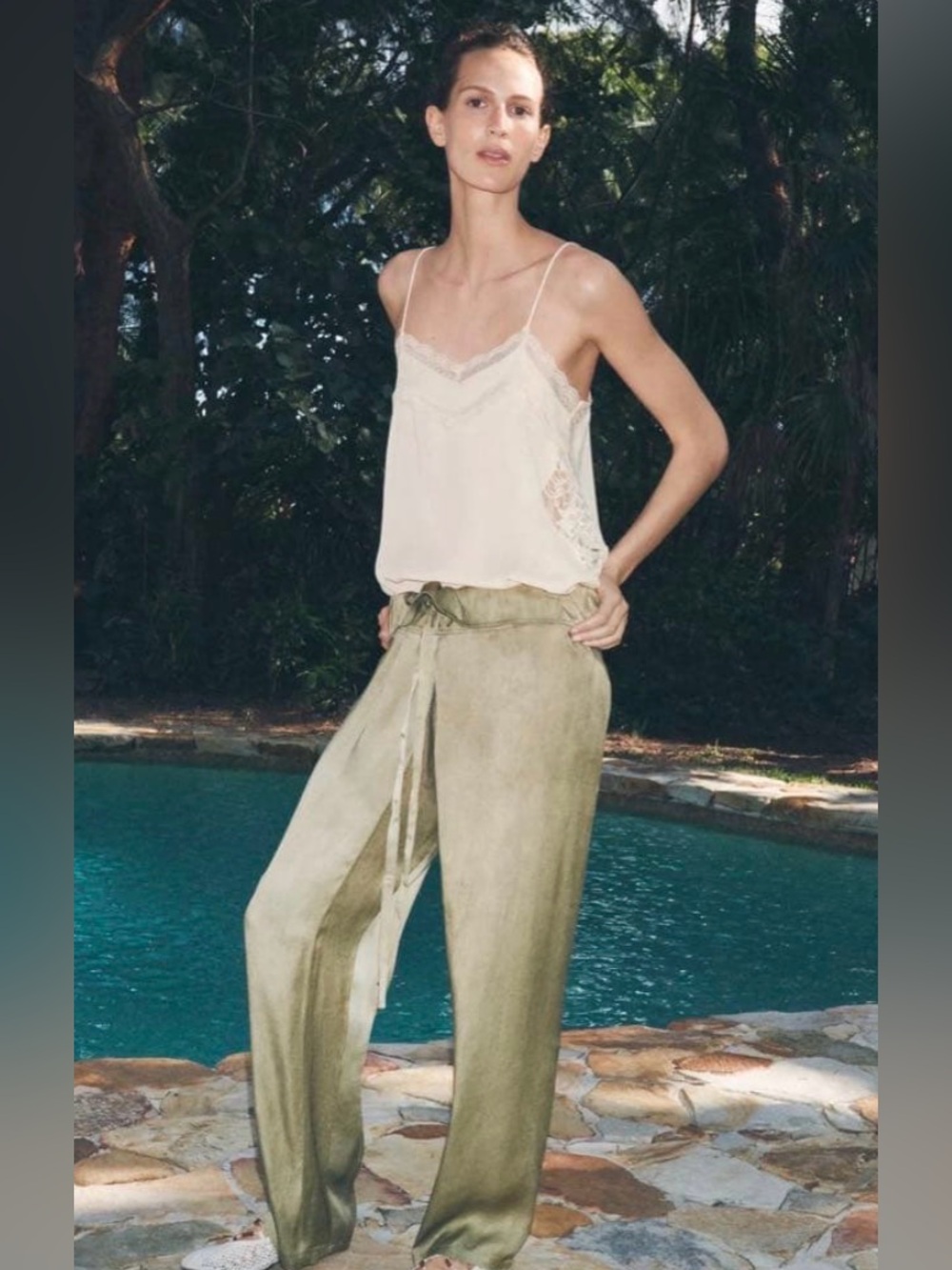 Zara Wide-Leg Drawstring Pants in Olive M - Picture 3 of 9